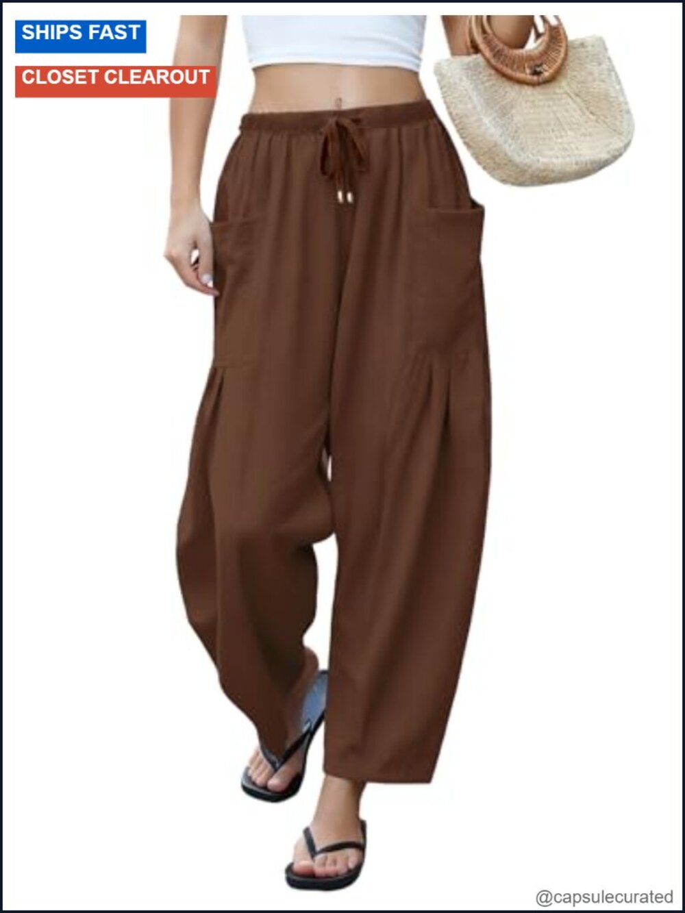 Wide Leg Linen Palazzo Harem Pants with Pockets